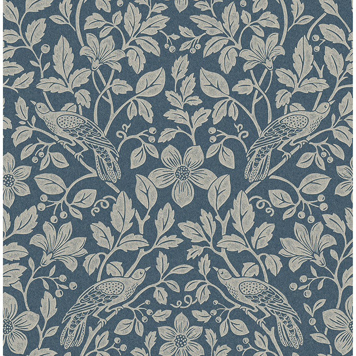 Picture of Marlow Dark Blue Bird Vine Wallpaper