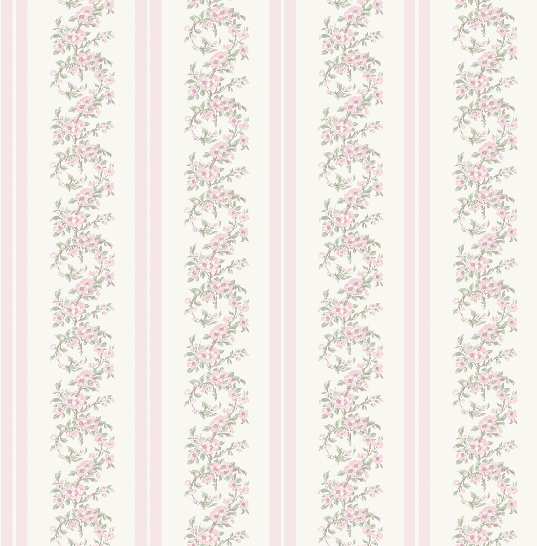 Marigold Wreath Pastel Peach Floral Stripe Wallpaper - Brewster Wallcovering