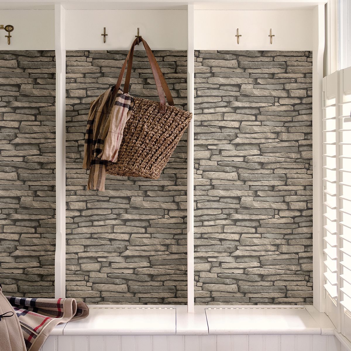 Hickory Creek Stone Peel & Stick Wallpaper - Brewster Wallcovering