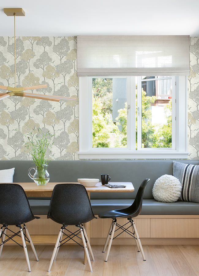 Lykke Neutral Textured Tree Wallpaper - Brewster Wallcovering