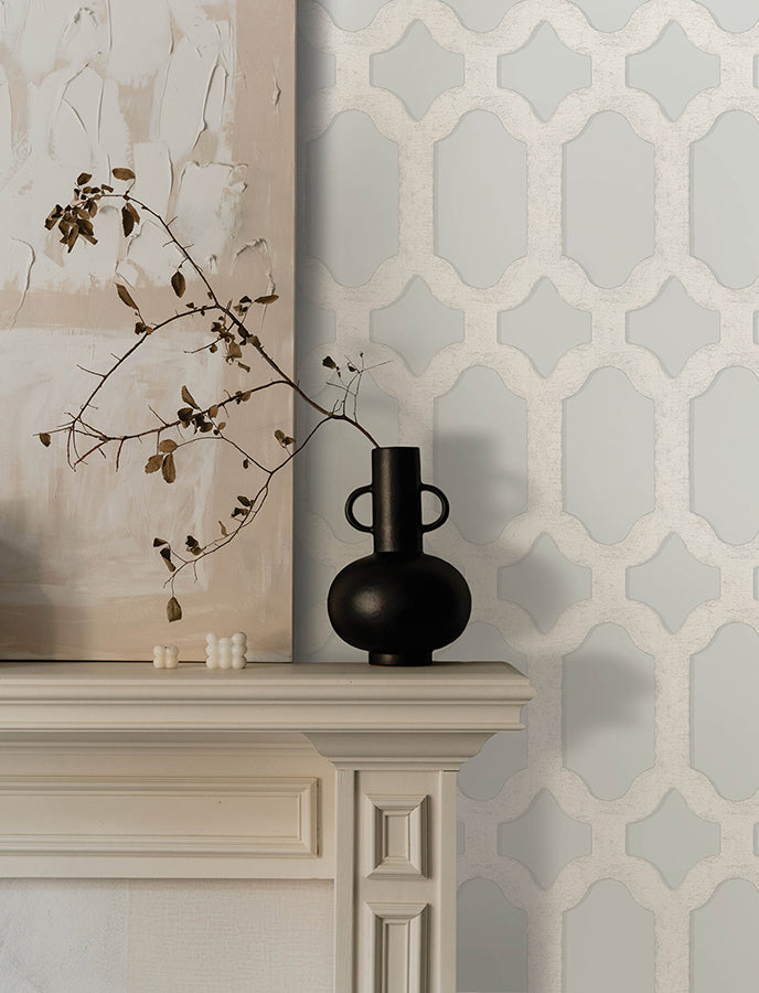 Chervil Sky Blue Trellis Wallpaper - Brewster Wallcovering