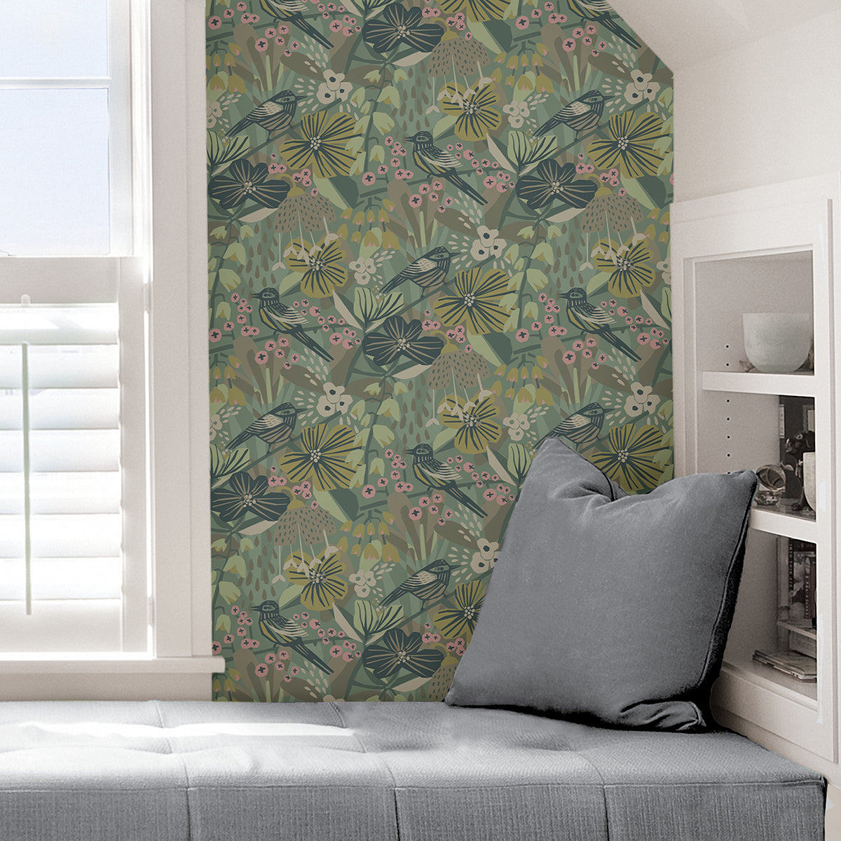 Sage Jaybird Peel and Stick Wallpaper - Brewster Wallcovering