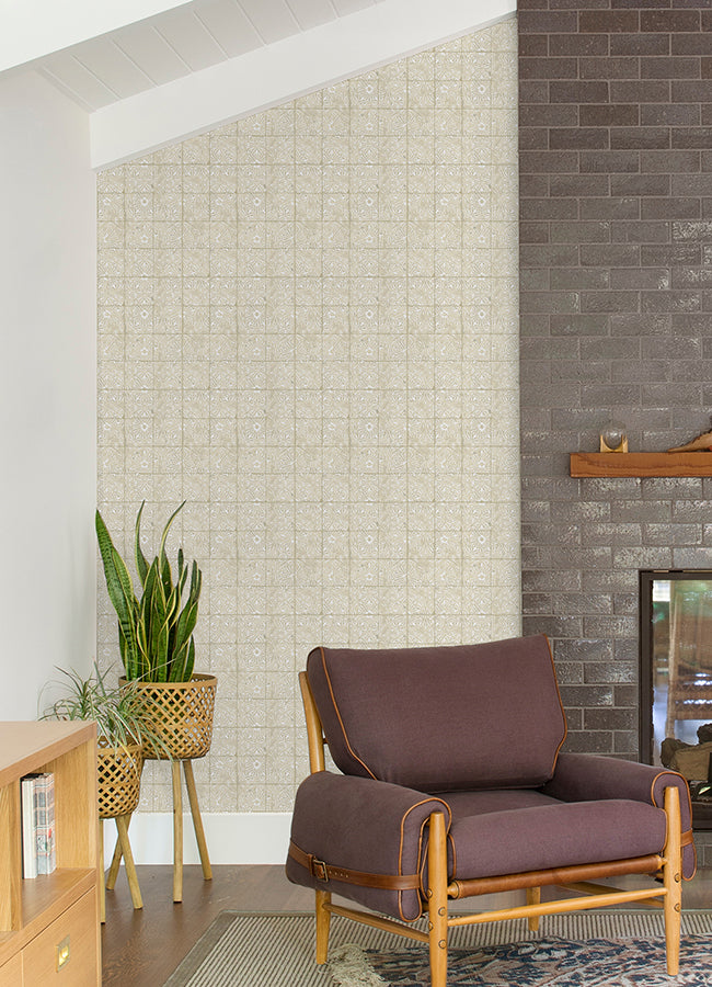 Cream Provincial Tile Peel and Stick Wallpaper - Brewster Wallcovering