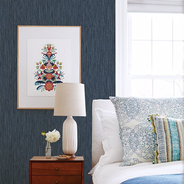 Raffia Thames Blue Faux Grasscloth Wallpaper - Brewster Wallcovering