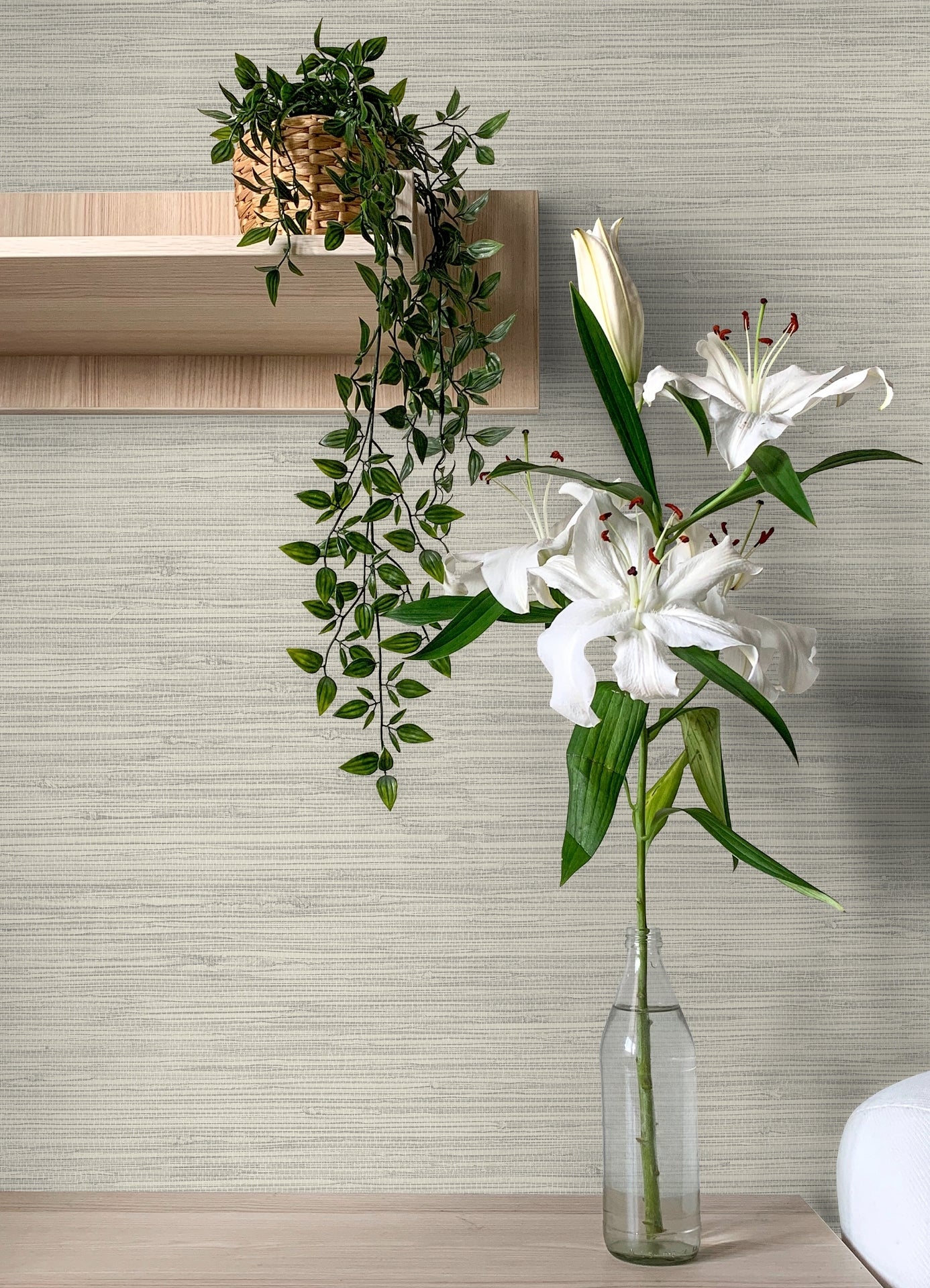 Grassweave Light Grey Imitation Grasscloth Wallpaper - Brewster Wallcovering