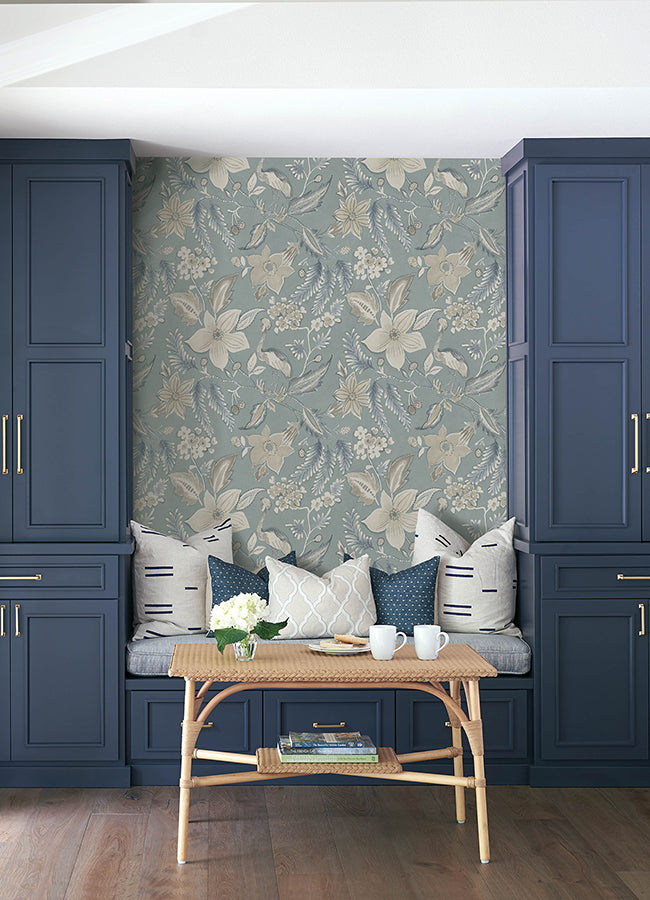 Crestwood Sky Blue Crowned Crane Wallpaper by Scott Living - Brewster Wallcovering