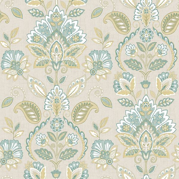 Picture of Rayleigh Teal Floral Damask Wallpaper