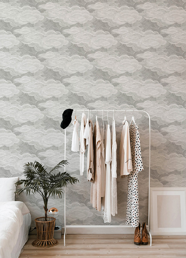 Vision Grey Stipple Clouds Wallpaper - Brewster Wallcovering