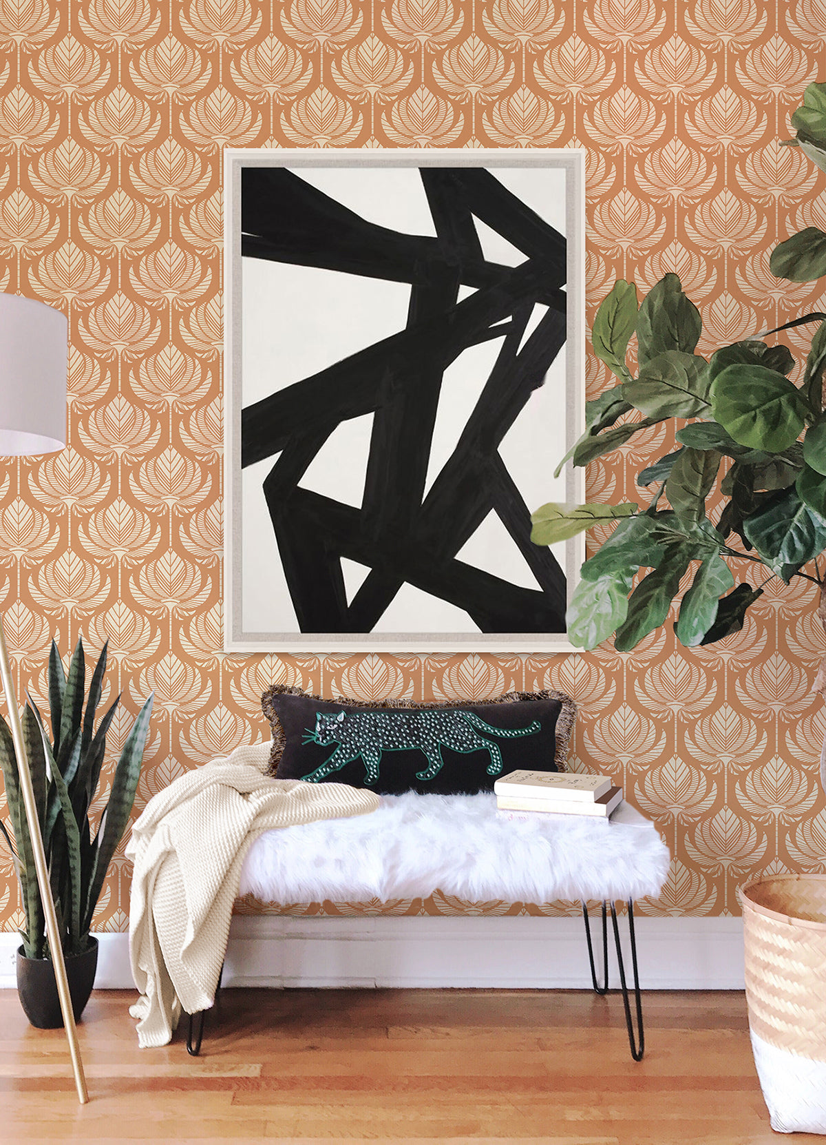 Palmier Orange Lotus Fan Wallpaper - Brewster Wallcovering