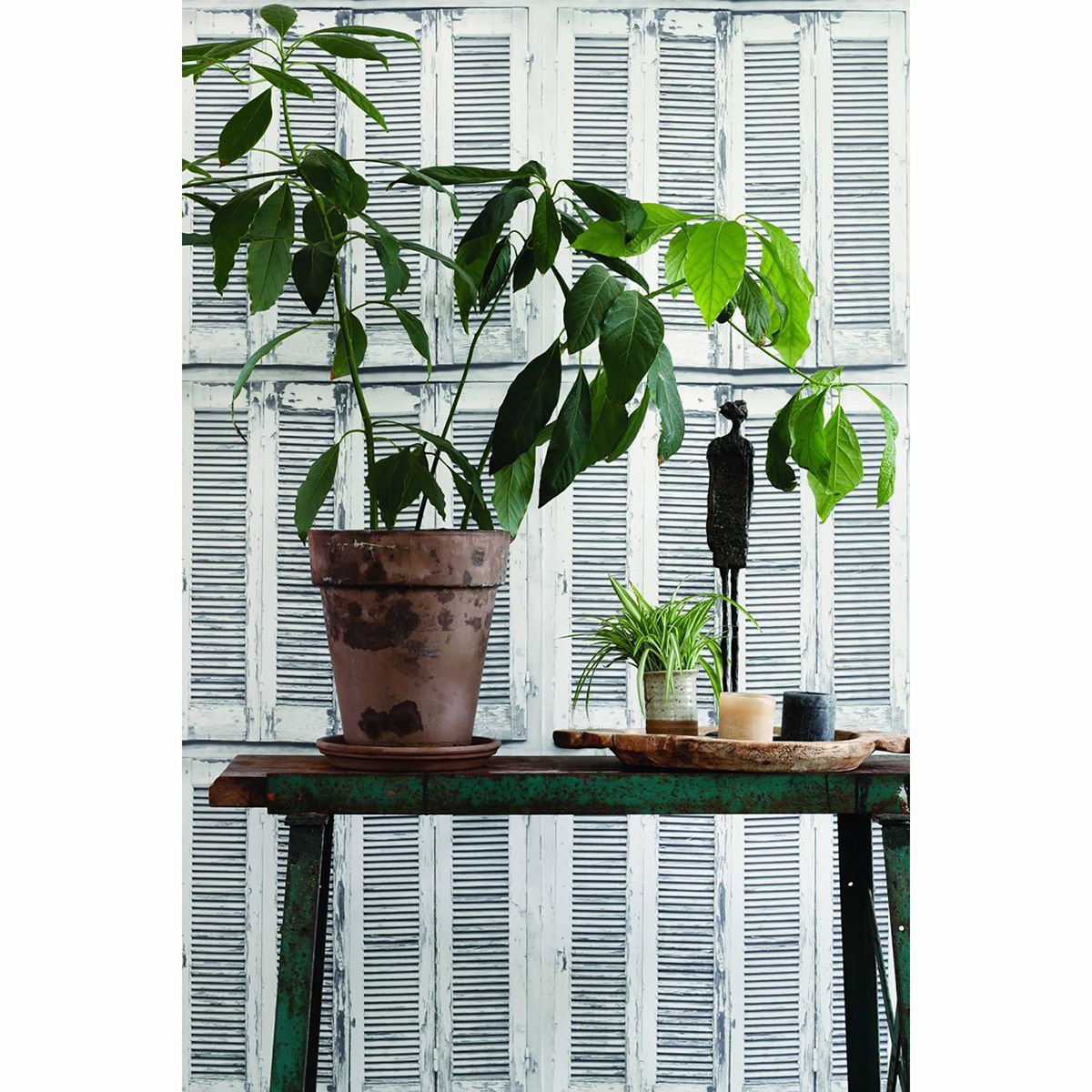 Lansbury Off-White Distressed Shutter Wallpaper - Brewster Wallcovering