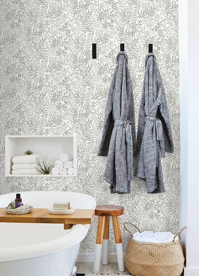 Sea Salt Grey Terrace Vines Peel and Stick Wallpaper - Brewster Wallcovering