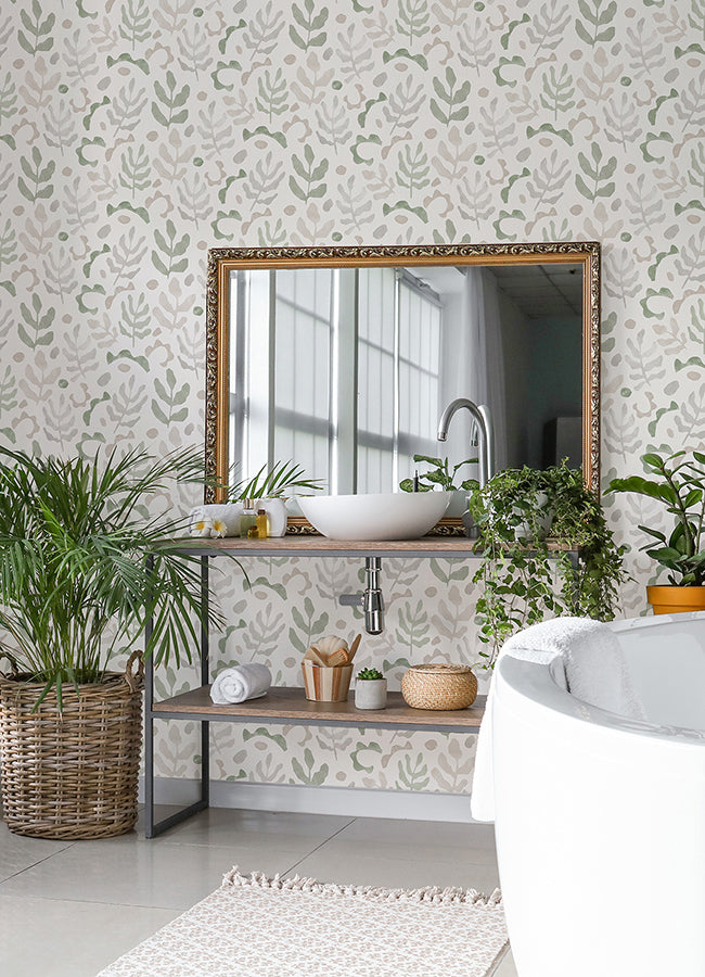 Neutral Green Mira Peel and Stick Wallpaper - Brewster Wallcovering