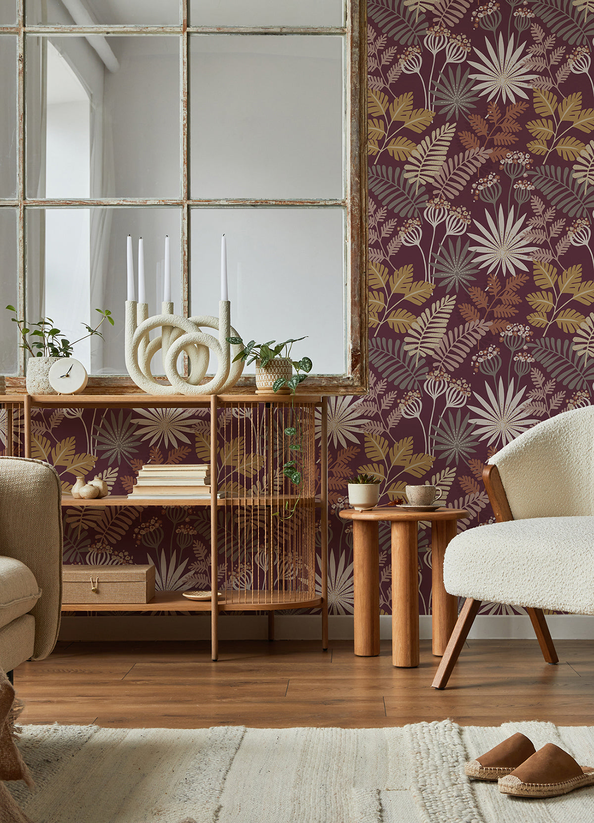 Praslin Merlot Botanical Wallpaper - Brewster Wallcovering