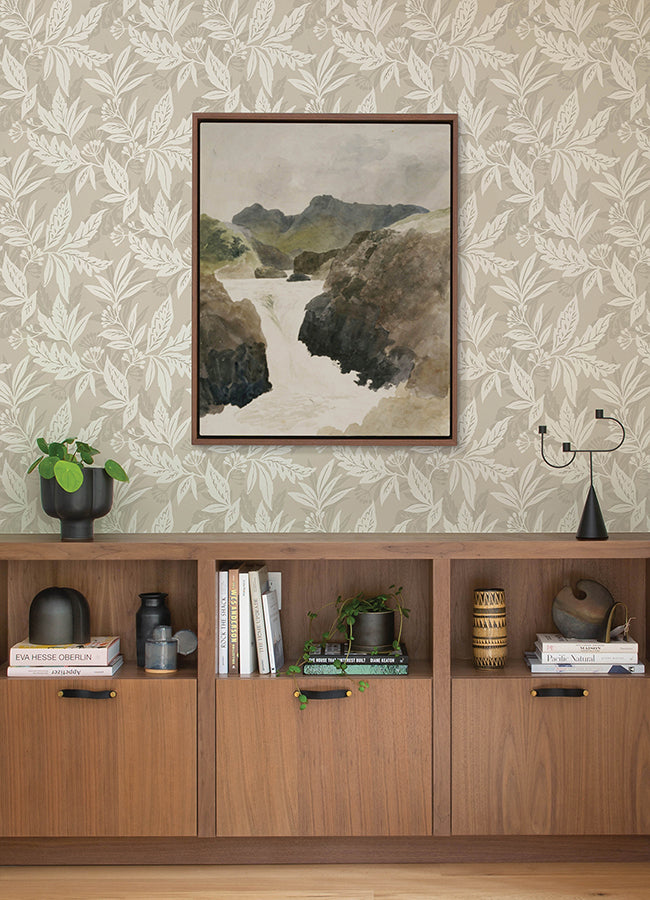 Anita Beige Woodland Floral Wallpaper - Brewster Wallcovering