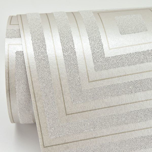 Luminous Platinum Beaded Geometric Wallpaper - Brewster Wallcovering