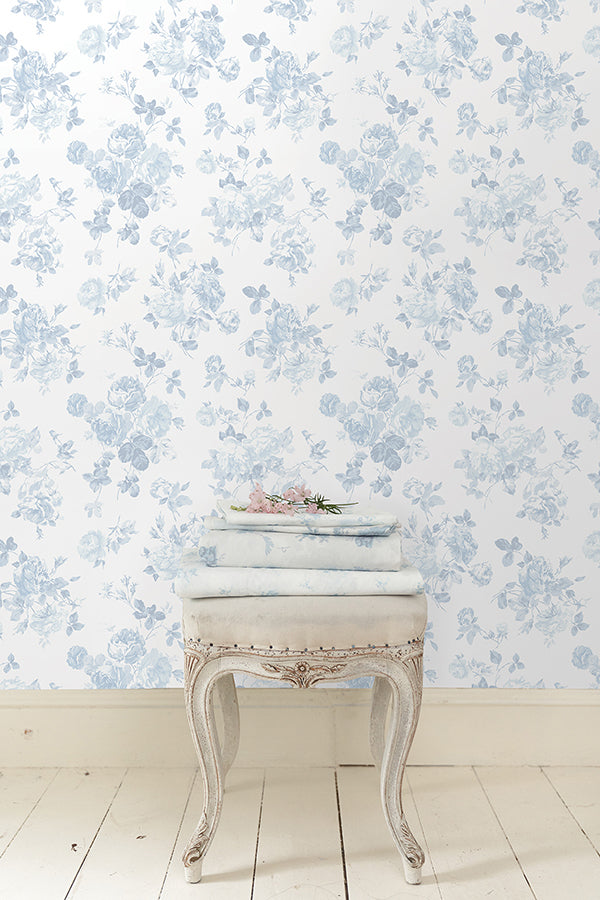 Blue Bella Ribbon Everblooming Rosettes Peel and Stick Wallpaper - Brewster Wallcovering