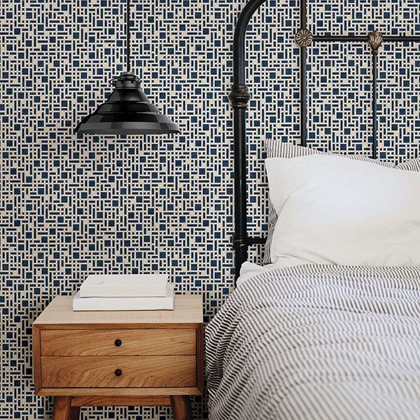 Bento Indigo Geometric Wallpaper - Brewster Wallcovering