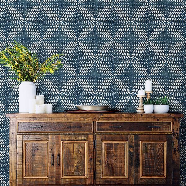 Ethos Sapphire Abstract Wallpaper - Brewster Wallcovering