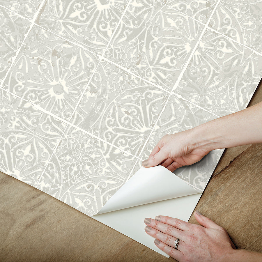 Grey Provincial Tile Peel and Stick Wallpaper - Brewster Wallcovering