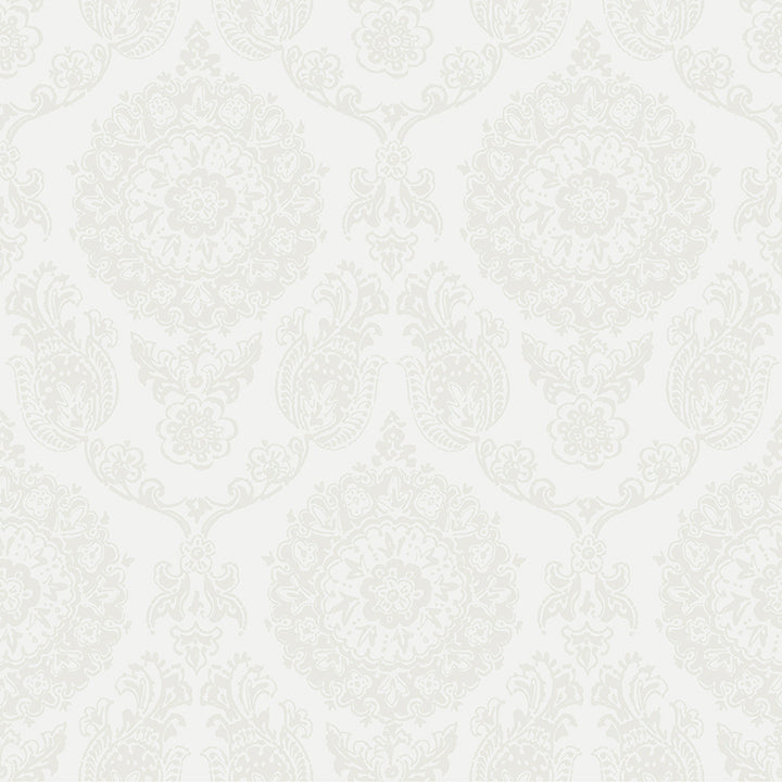 Picture of Helm Damask White Floral Medallion Wallpaper