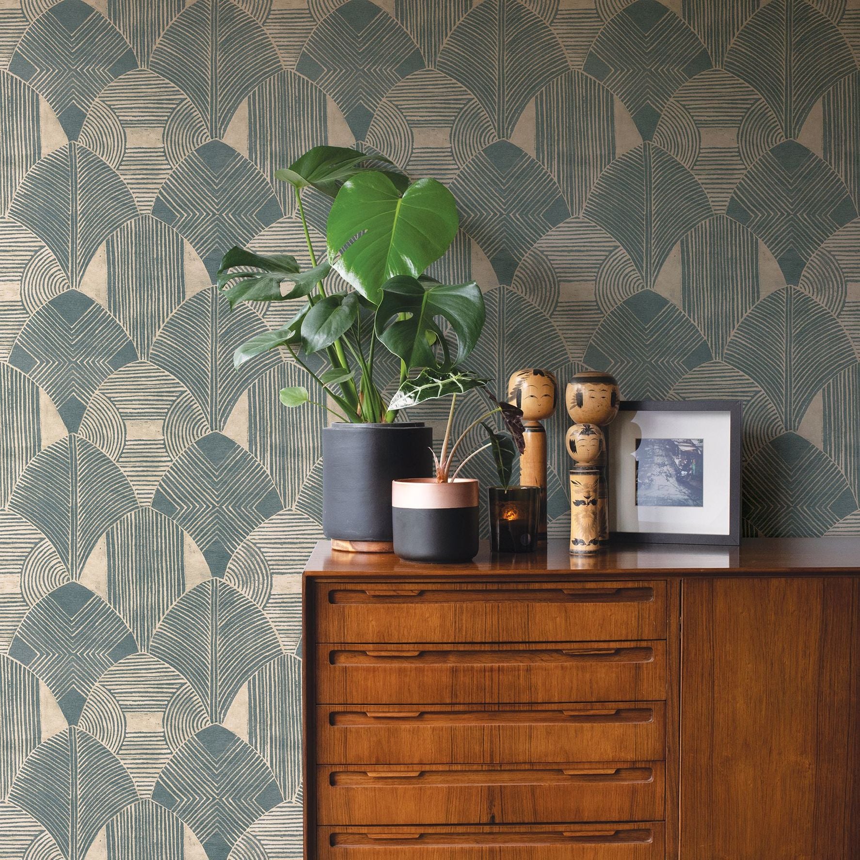 Westport Teal Geometric Wallpaper- Scott Living - Brewster Wallcovering