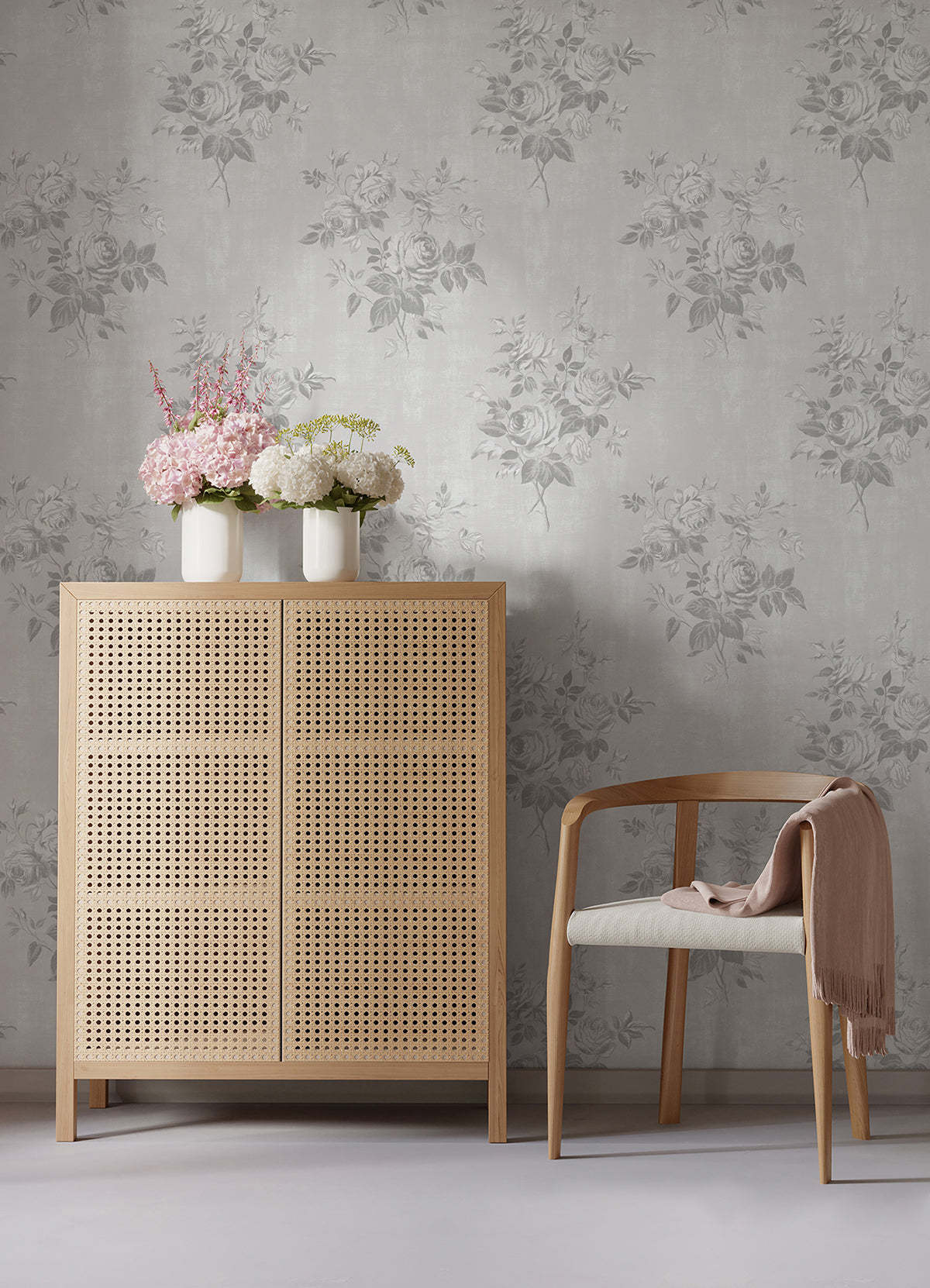 Grey Rosecliff Flower Peel and Stick Wallpaper - Brewster Wallcovering