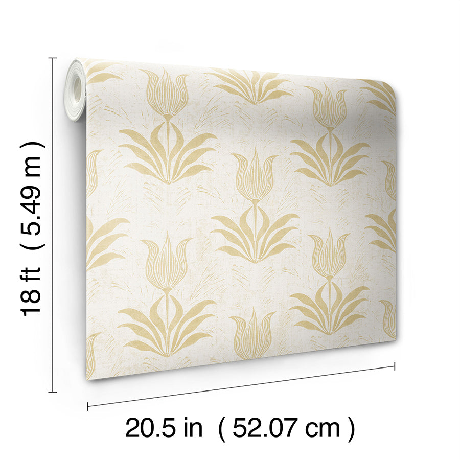 Mustard Parrot Tulip Peel and Stick Wallpaper - Brewster Wallcovering