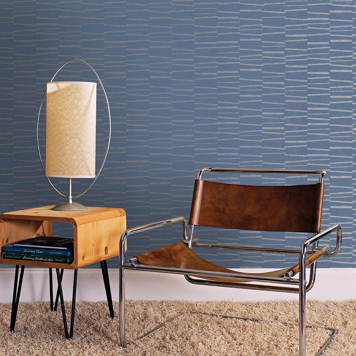 Luminescence Blue Abstract Stripe Wallpaper - Brewster Wallcovering