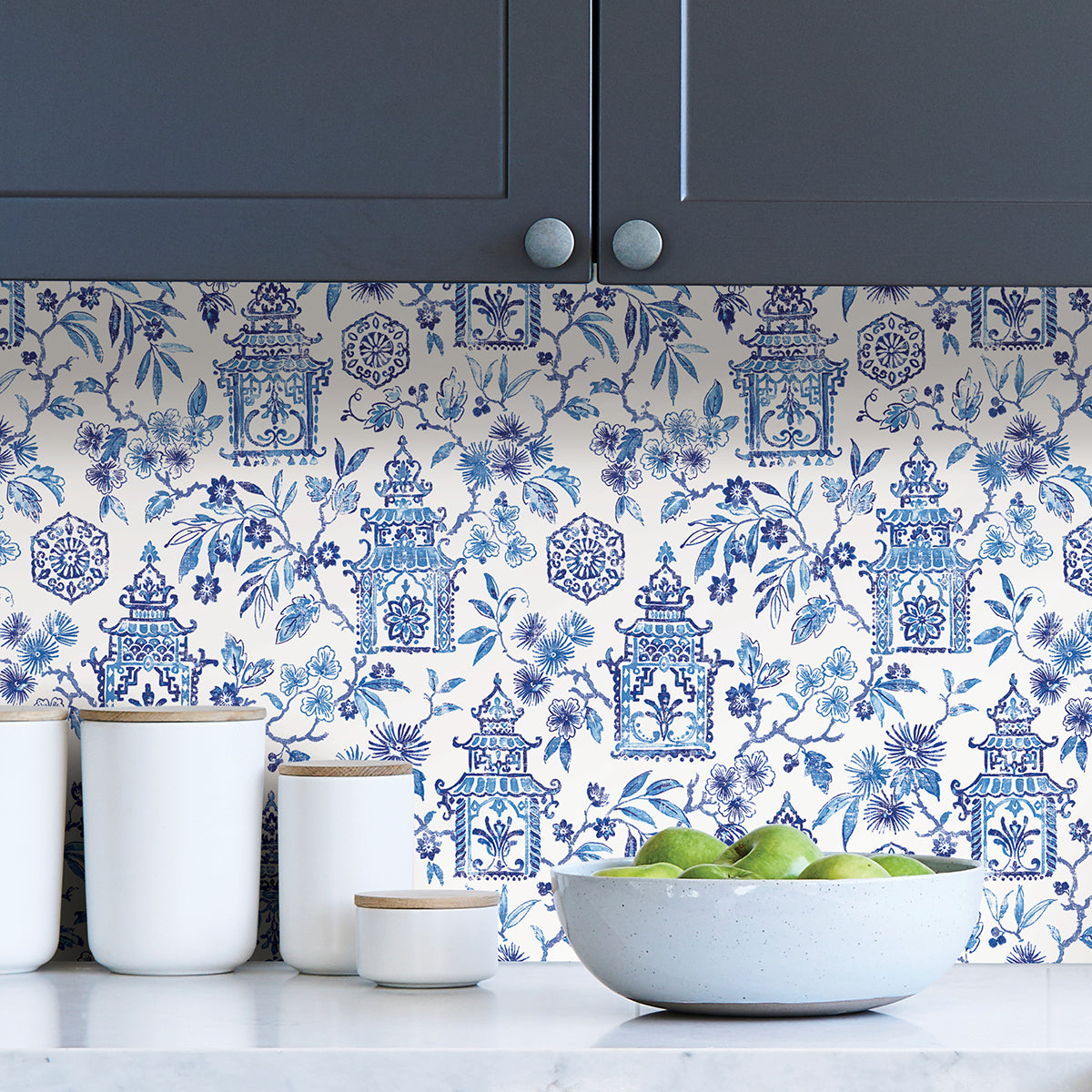 Blue Danson Peel and Stick Wallpaper - Brewster Wallcovering