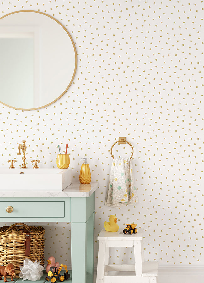 Pixie Gold Dots Wallpaper - Brewster Wallcovering