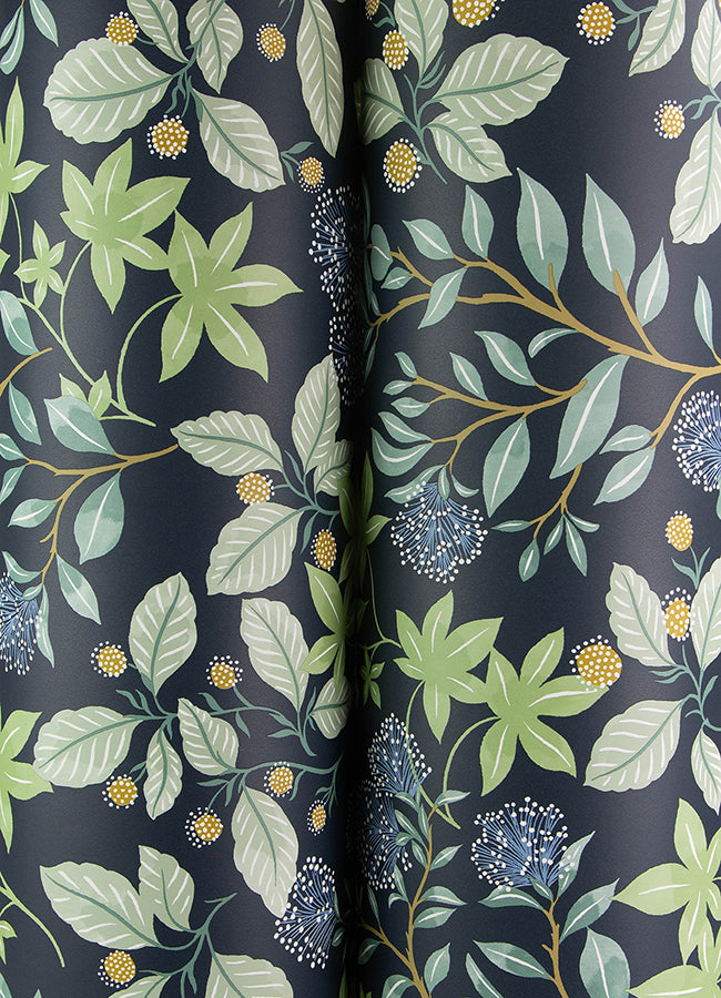 Mildred Indigo Botanical Trail Wallpaper - Brewster Wallcovering