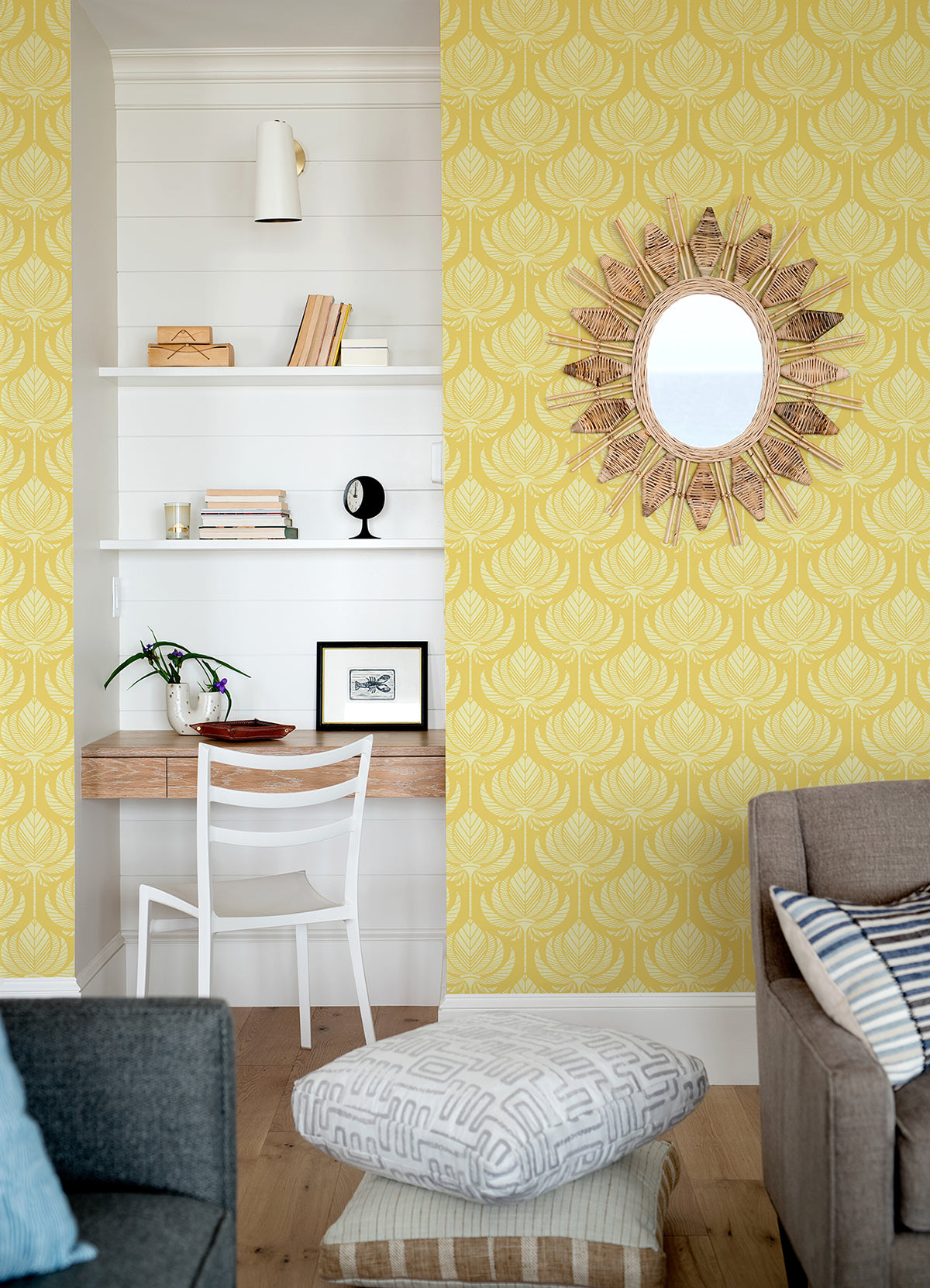 Palmier Yellow Lotus Fan Wallpaper - Brewster Wallcovering