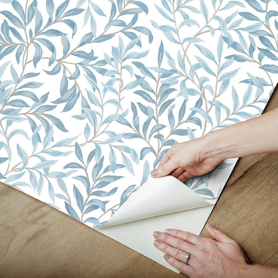 Cloud Blue Terrace Vines Peel and Stick Wallpaper - Brewster Wallcovering