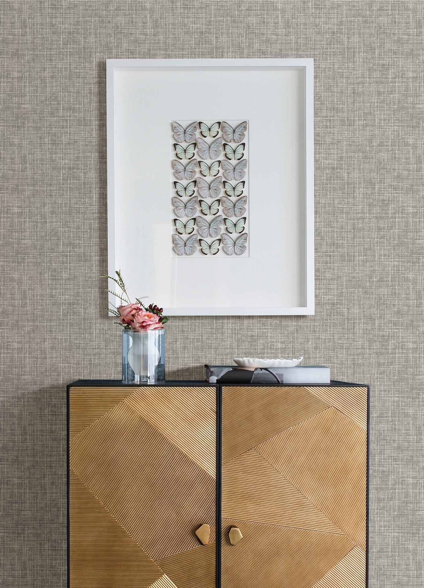 Emerson Grey Linen Wallpaper - Brewster Wallcovering