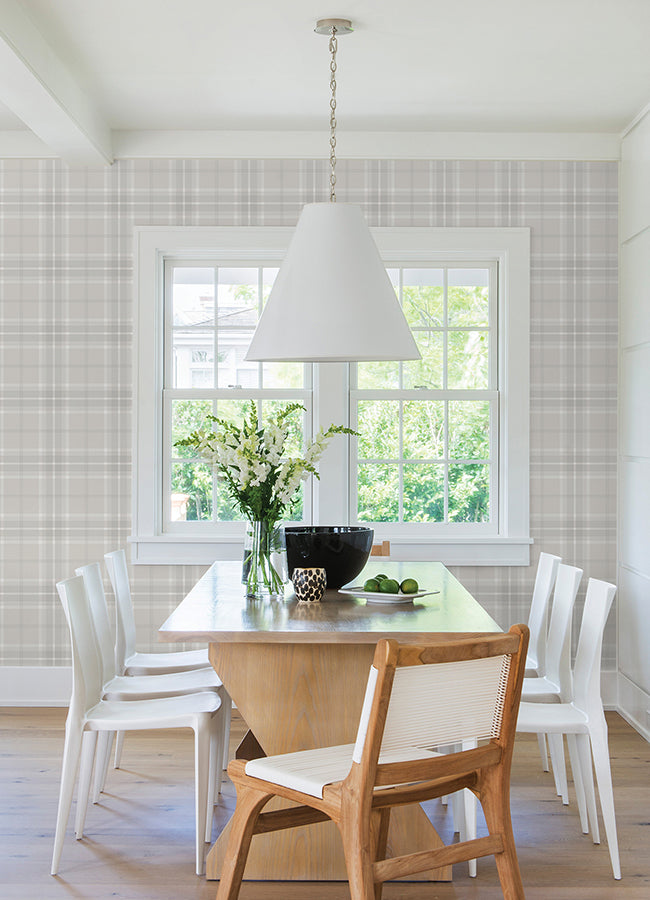 Sala White Plaid Wallpaper - Brewster Wallcovering