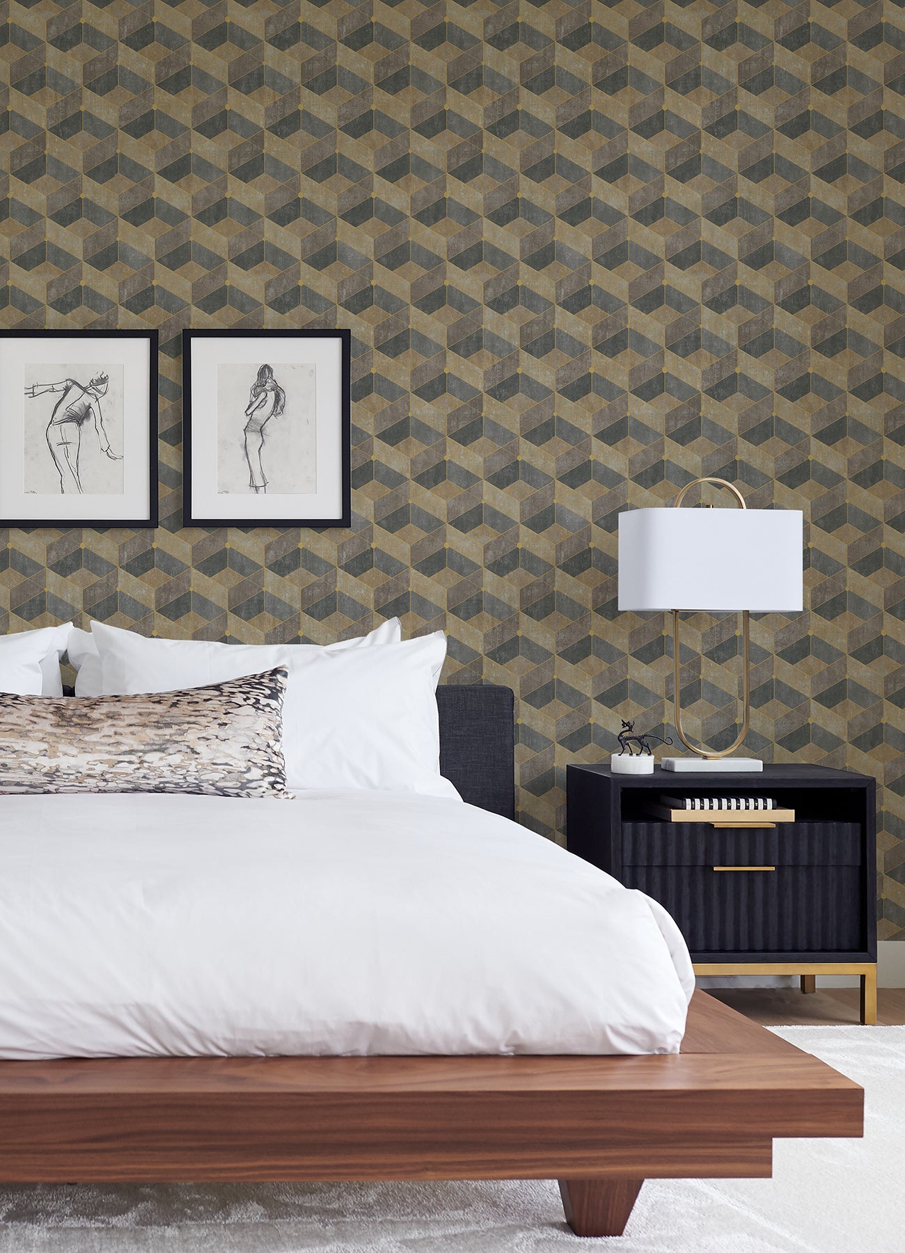 Muir Neutral Geo Wallpaper - Brewster Wallcovering