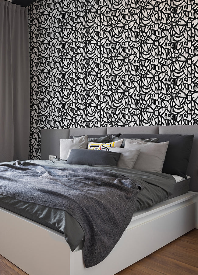 Black Bold Arrangements Peel and Stick Wallpaper - Brewster Wallcovering