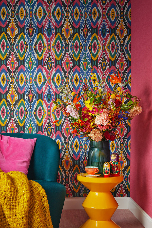 Villon Multicolor Ikat Wallpaper - Brewster Wallcovering