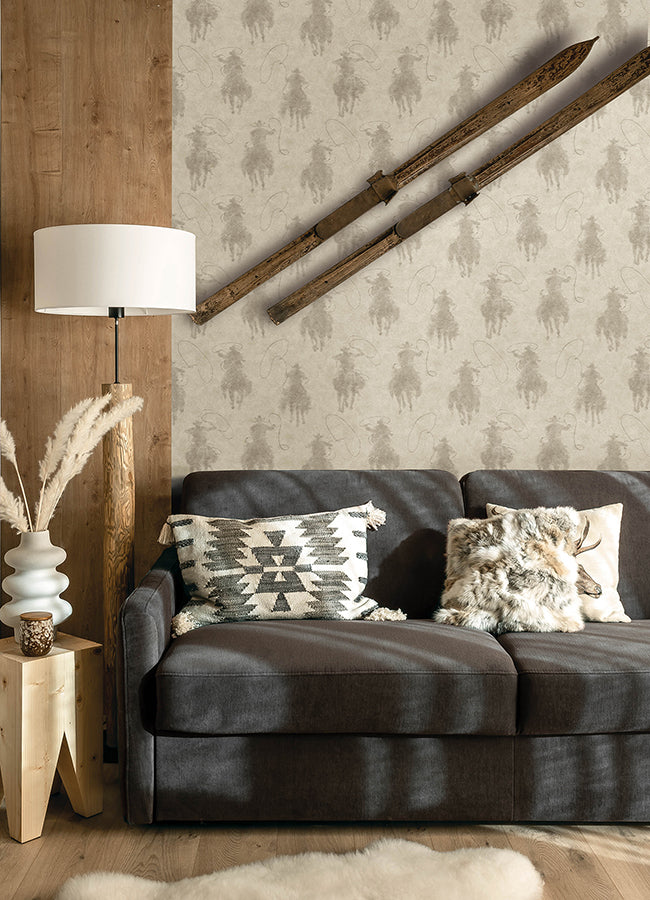 Stockman Silhouette Light Grey Wallpaper - Brewster Wallcovering