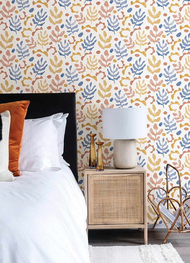 Blue & Orange Mira Peel and Stick Wallpaper - Brewster Wallcovering