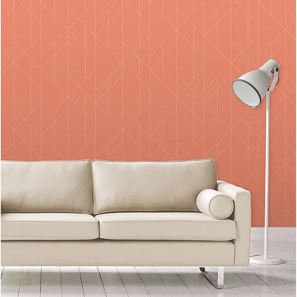 Torpa Coral Geometric Wallpaper - Brewster Wallcovering