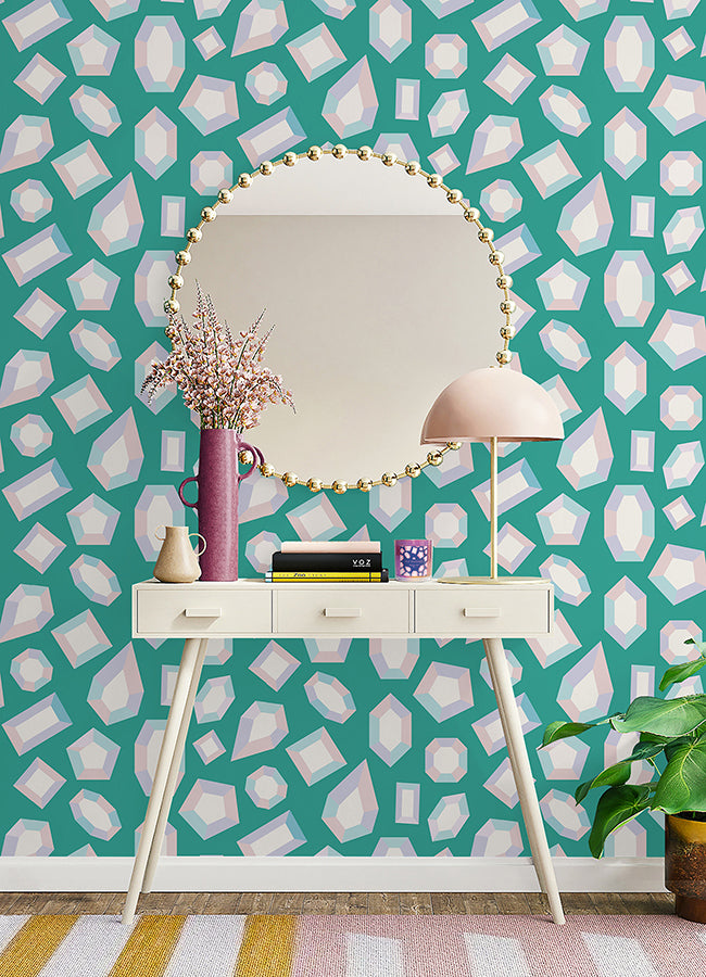 Lele Gems Teal Peel and Stick Wallpaper - Brewster Wallcovering