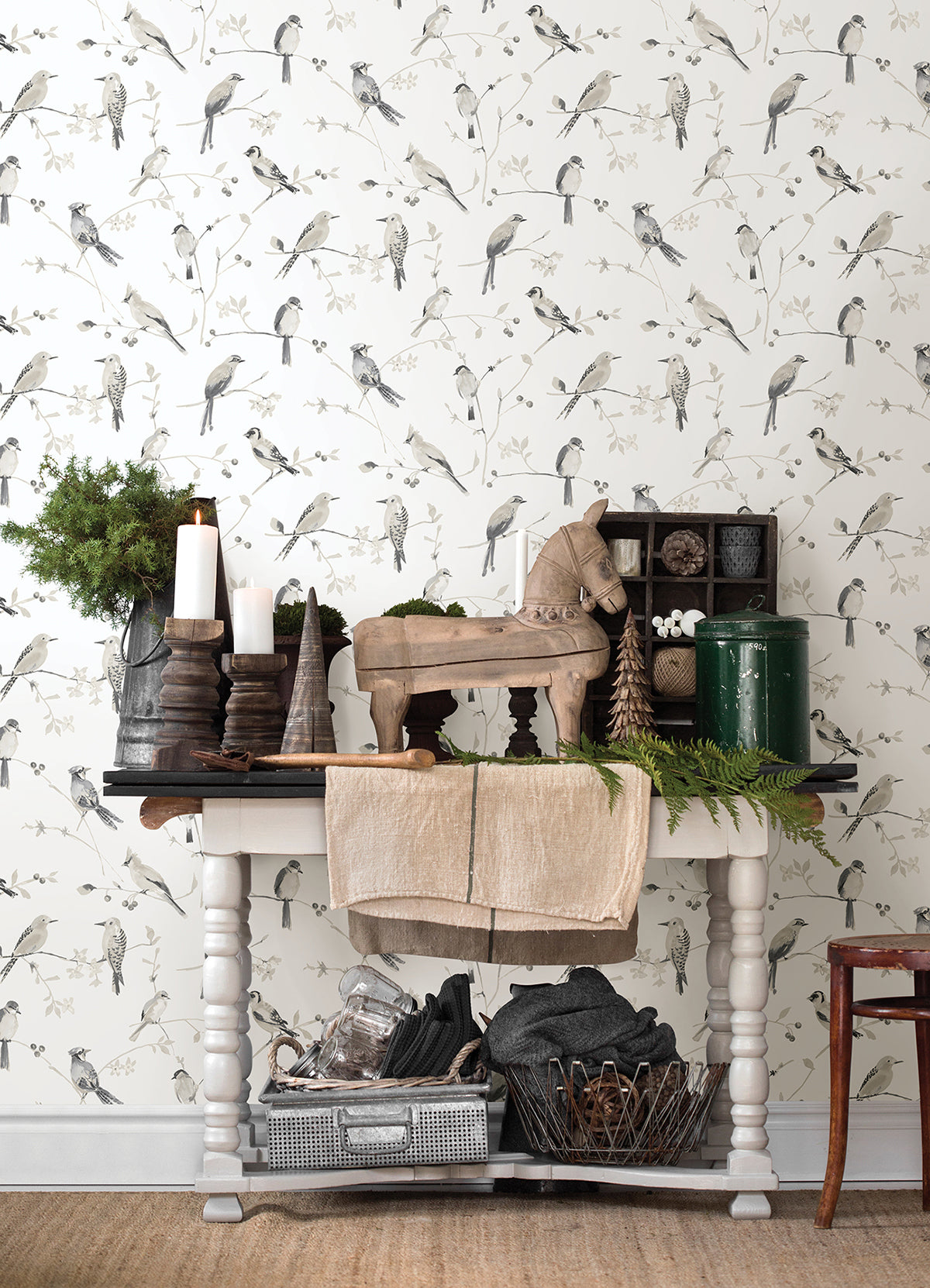 Birdsong Grey Trail Wallpaper - Brewster Wallcovering