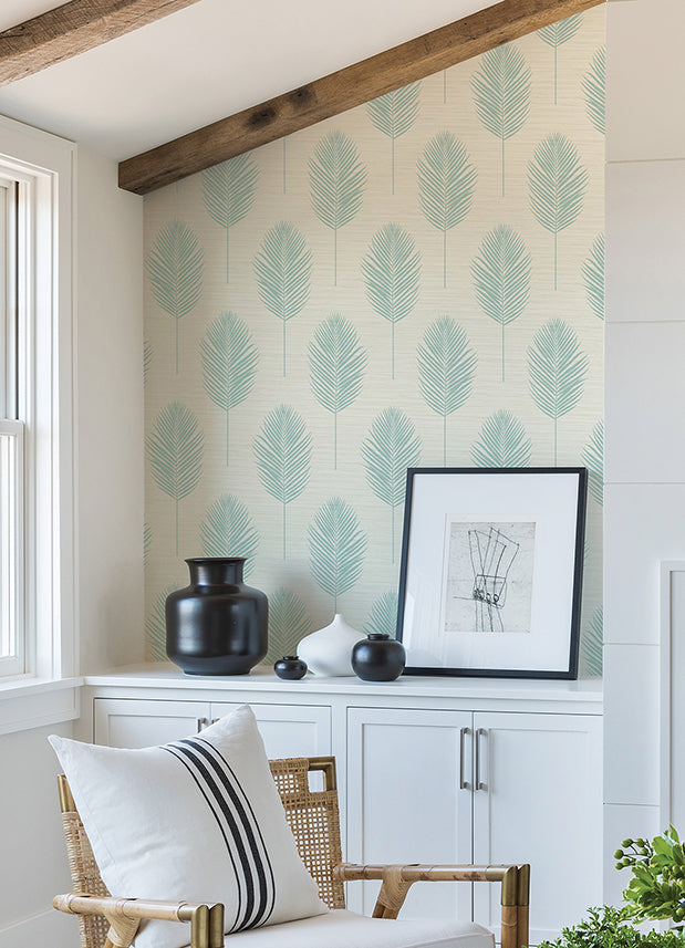 Bali Aqua Fern Wallpaper - Brewster Wallcovering