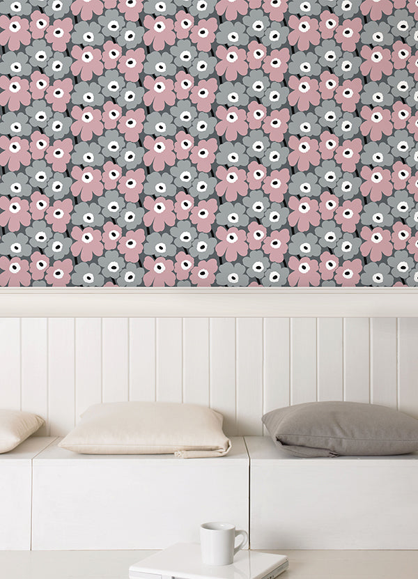 Pink Pieni Unikko Peel and Stick Wallpaper - York Wallcovering - MKS4491
