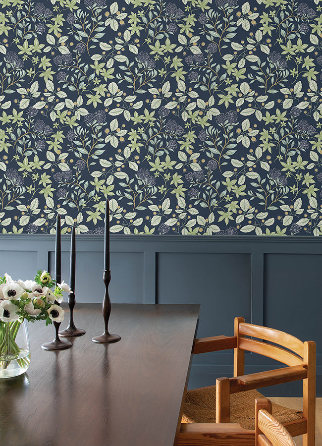 Mildred Indigo Botanical Trail Wallpaper - Brewster Wallcovering