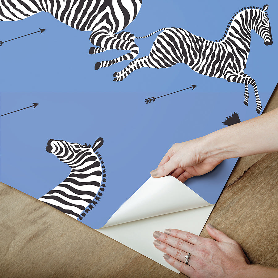 Azure Zebra Safari Peel and Stick Wallpaper - Brewster Wallcovering