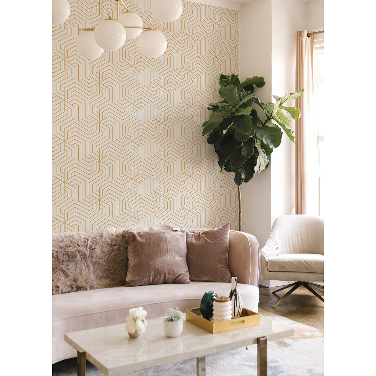 Cream Ramsey Geometric Peel and Stick Wallpaper - Brewster Wallcovering