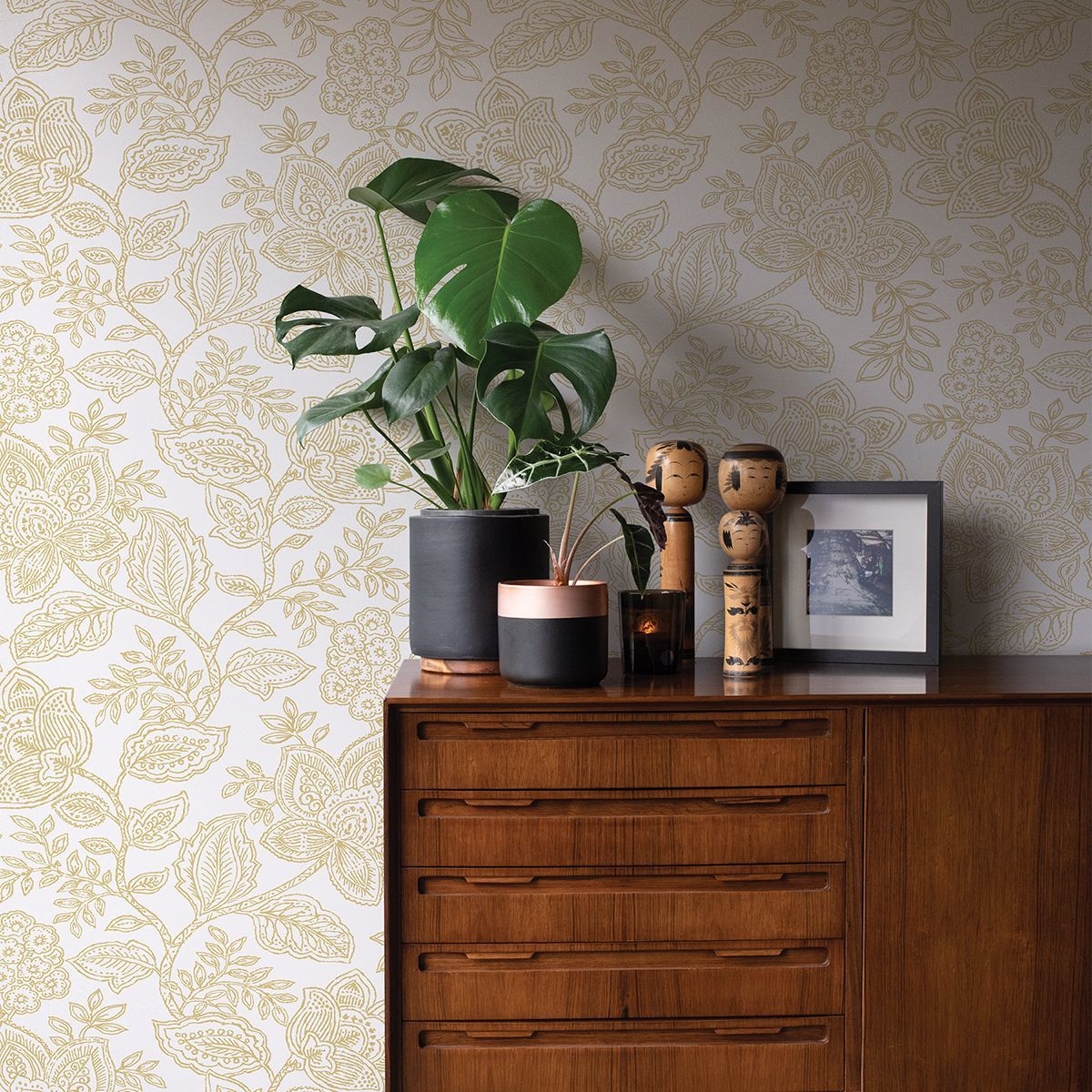 Larkin Khaki Floral Wallpaper - Brewster Wallcovering