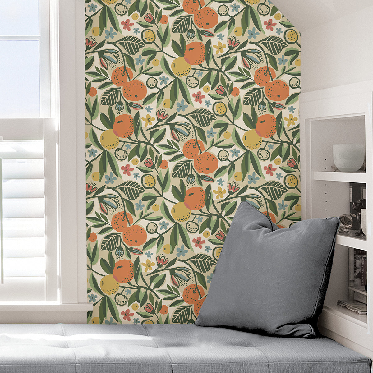 Ochre Clementine Garden Peel and Stick Wallpaper - Brewster Wallcovering